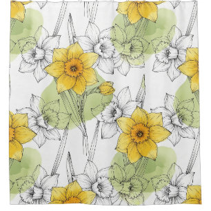 Modern Daffodil Botanical Pattern Shower Curtain