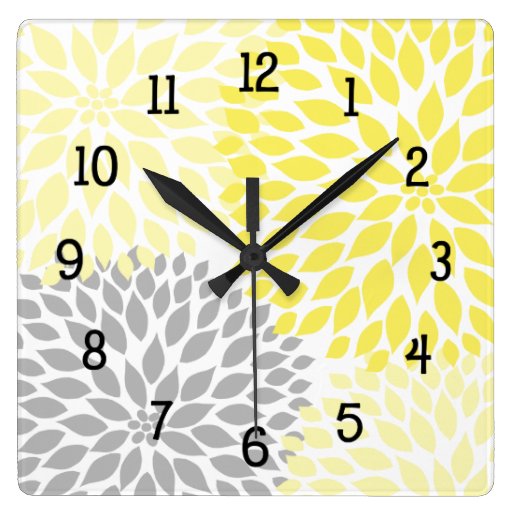 Image of Modern Dahlia flowers yellow and grey grey Square Wall Clock