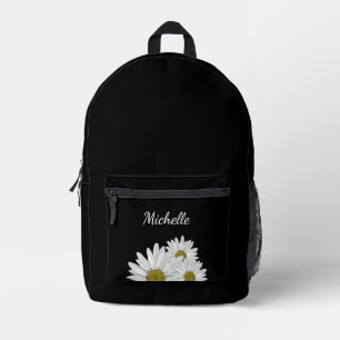 Modern Daisies Cute Flowers Black White Printed Backpack
