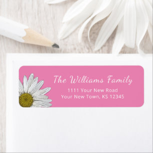 Modern Daisies Cute Pink Return Address