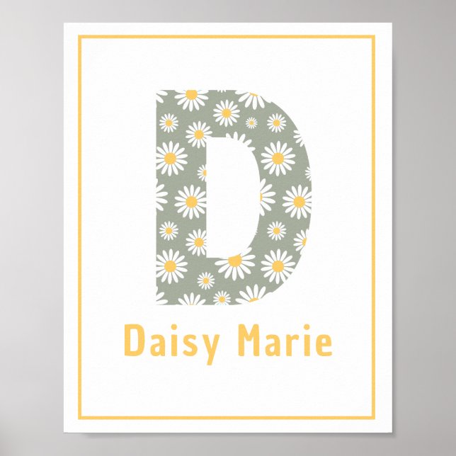 Modern Daisies Letter D Custom Nursery Print (Front)