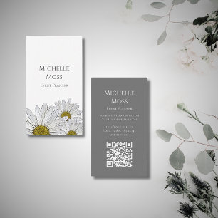 Modern Daisies QR code Trendy Botanical  Business Card