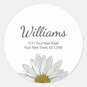 Modern Daisies Trendy Grey Script Return Address  Classic Round Sticker