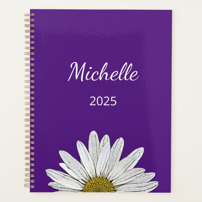 Modern Daisy 2025 Trendy Script Purple Planner (Front)