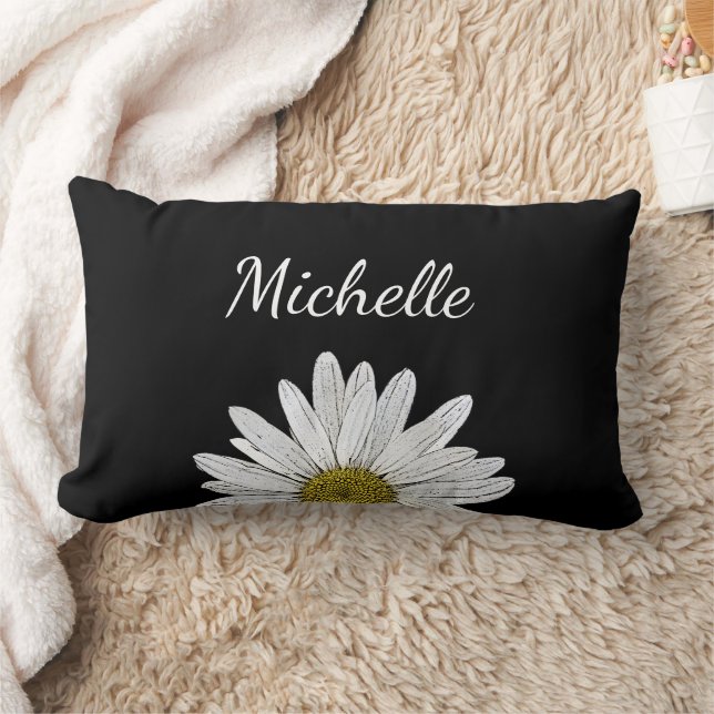 Modern Daisy Black White Cute Floral Lumbar Cushion (Blanket)