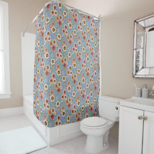 Modern Daisy Floral on Blue Shower Curtain