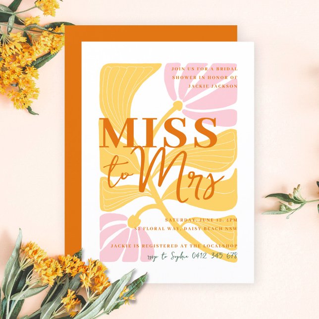 Modern Daisy Floral yellow & pink Bridal Shower Invitation (Creator Uploaded)