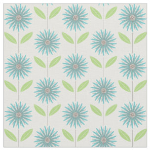 Modern Daisy Flower Floral Turquoise Blue Fabric