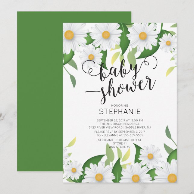 Modern Daisy Flowers Baby Shower Invitation (Front/Back)