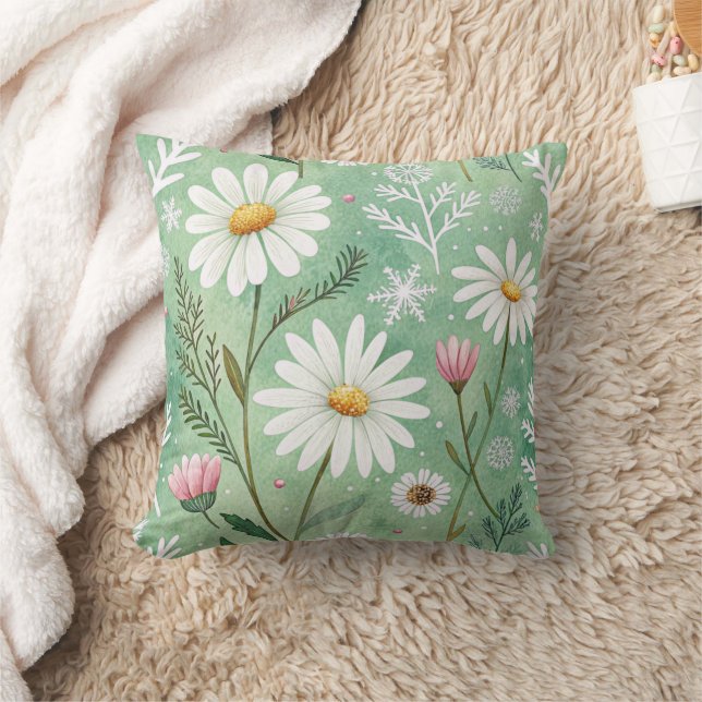 Modern  Daisy Flowers Winter pattern Cushion (Blanket)