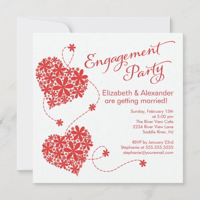 Modern Daisy Hearts Engagement Party Invitation (Front)