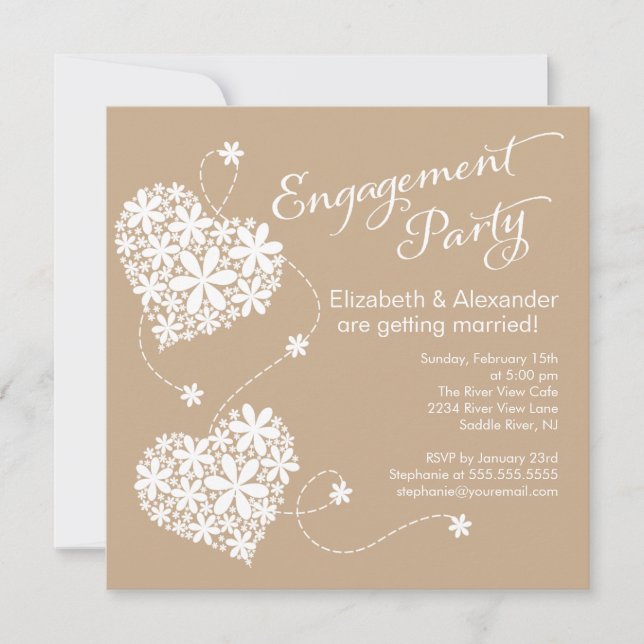 Modern Daisy Hearts Engagement Party Invitation (Front)