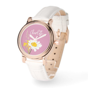 Modern Daisy Wildflowers Custom Monogram Watch