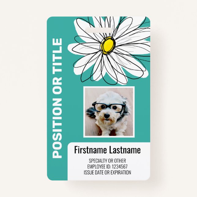 Modern Daisy with Photo, logo employee ID ID Badge (Front)