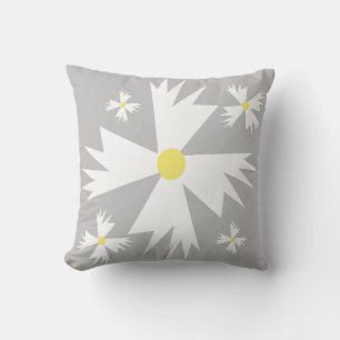 Modern Daisy Yellow and Grey Floral Pattern Cushion