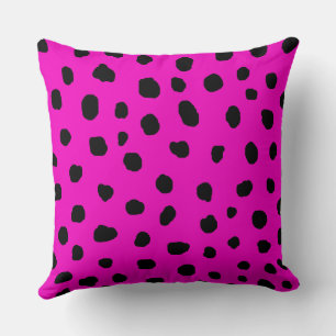 modern dalmatian cheetah black and hot pink dots   cushion