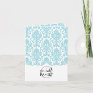 Modern Damask Aqua Family Personalised Note Card