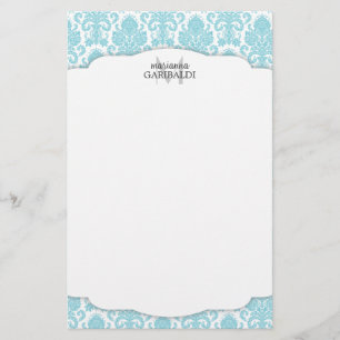 Modern Damask Aqua Personalised Stationery