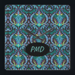 Modern Damask Art Deco Black Turquoise Blue Name Square Wall Clock<br><div class="desc">Personalise your clock with monogram initials or a name for a beautiful decorative accent. You can easily delete the oval and text if you prefer it without the personalisation. The design is created with the bold colours of black and turquoise teal blue with touches of magenta and chartreuse lime green....</div>