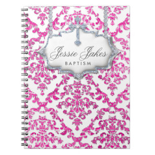 Modern Damask Baptism Christening Guest Book