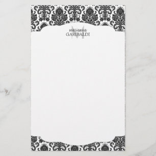 Modern Damask Black and White Personalised Stationery