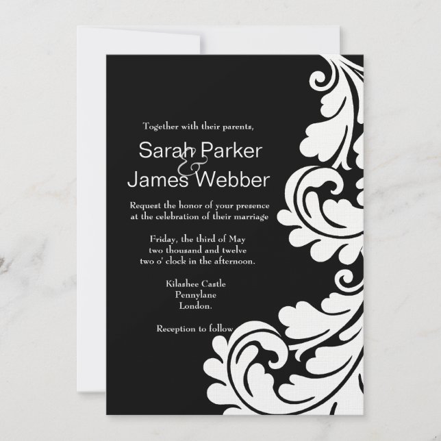 Modern Damask Black and White Wedding invitation (Front)
