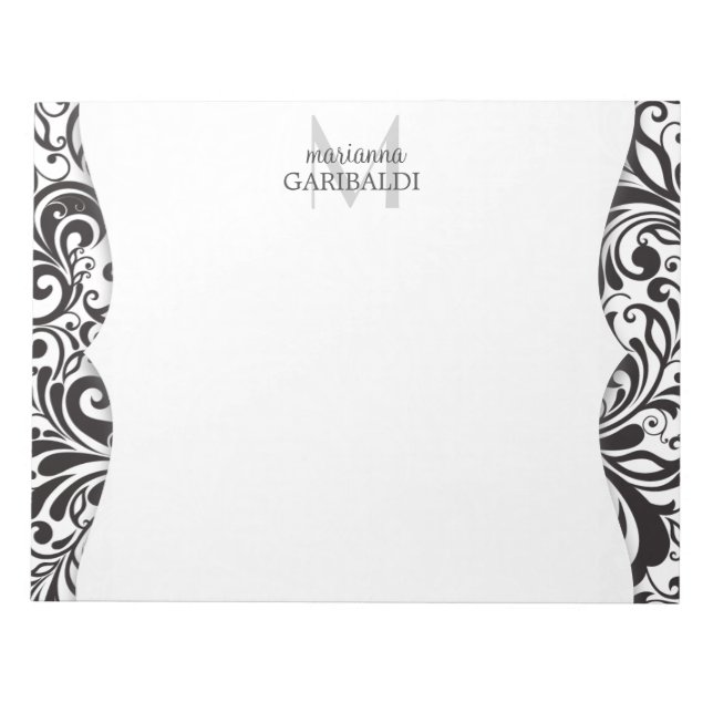 Modern Damask Black Personalised Notepad (Front)