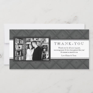 Modern Damask Black & White Thank You Photo Card