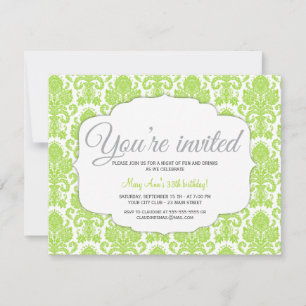 Modern Damask Green Party Invitation