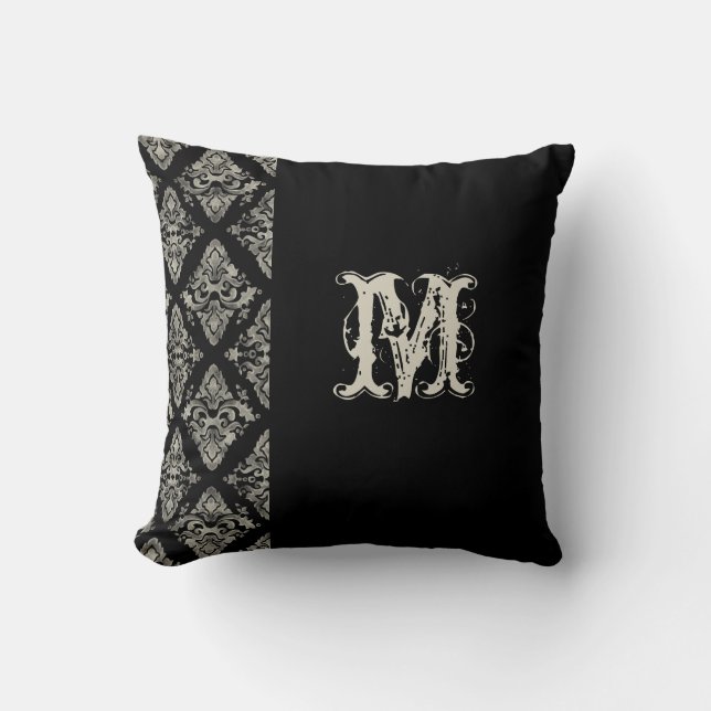 Modern Damask Hand Painted Monogrammed Decor Cushion (Front)