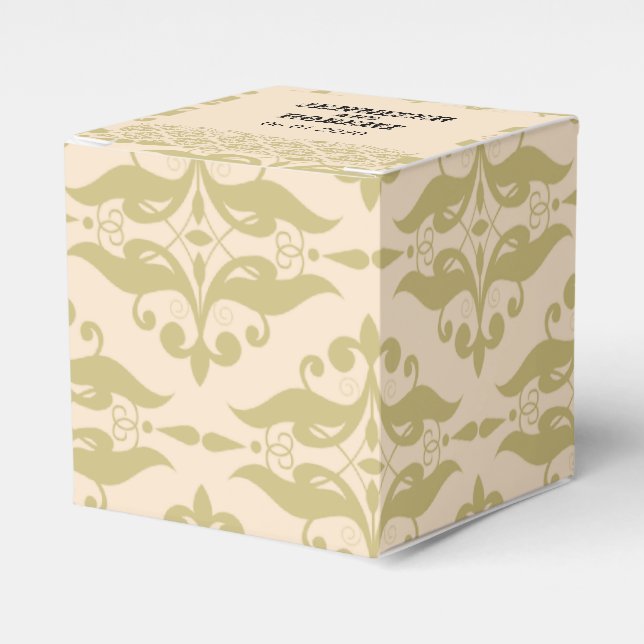 Modern Damask in Ivory and Gold Wedding Favour Box (Front Side)