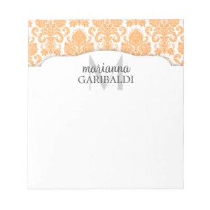 Modern Damask Orange Personalised Notepad
