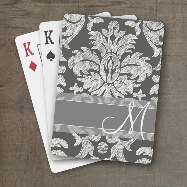 Modern Damask Pattern - Charcoal and Grey Playing Cards (Personalized Playing Cards)