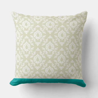 Modern Damask Pattern Pillow Tan and Teal CH9