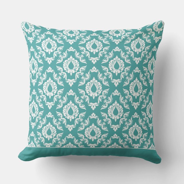 Modern Damask Pattern Pillow Teal Blue 2 - CH9 (Front)