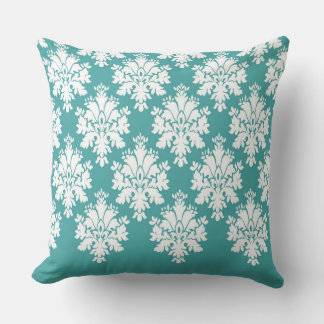Modern Damask Pattern Pillow Teal Blue 3 - CH9