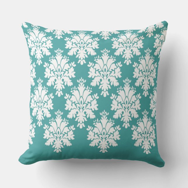 Modern Damask Pattern Pillow Teal Blue 3 - CH9 (Front)