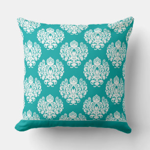 Modern Damask Pattern Pillow Teal Blue CH9