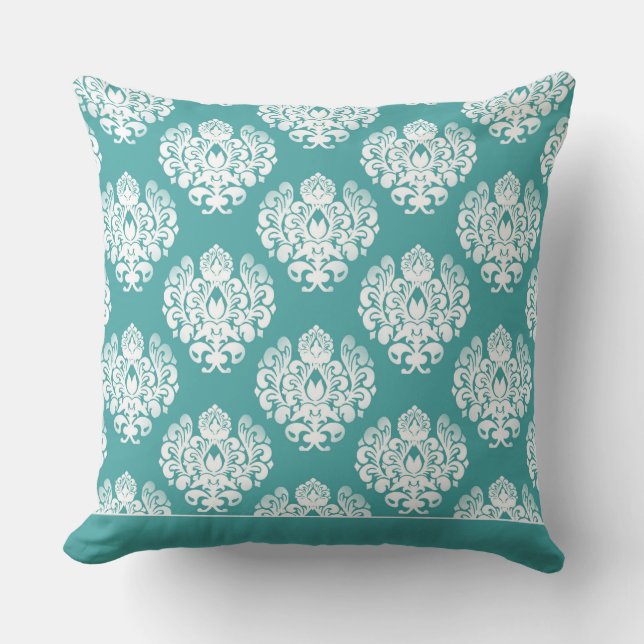 Modern Damask Pattern Pillow Teal Blue CH9 (Front)