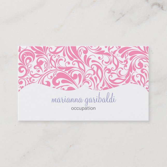 Modern Damask Pink Personalised Business Card (Front)
