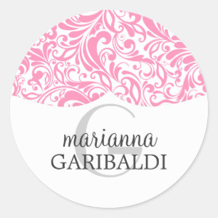 Modern Damask Pink Personalised Classic Round Sticker
