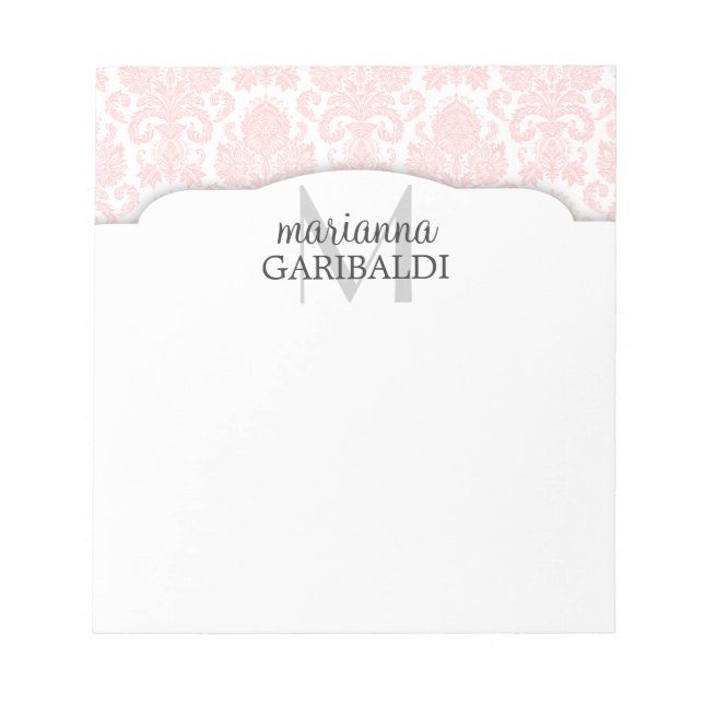 Modern Damask Pink Personalised Notepad (Front)