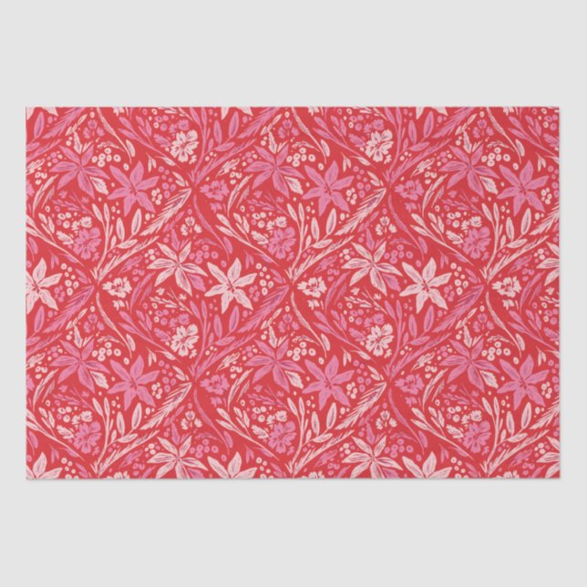 Modern Damask Poinsettia Ornament Tissue Paper (Front)