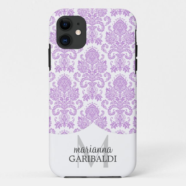 Modern Damask Purple Personalised Case-Mate iPhone Case (Back)