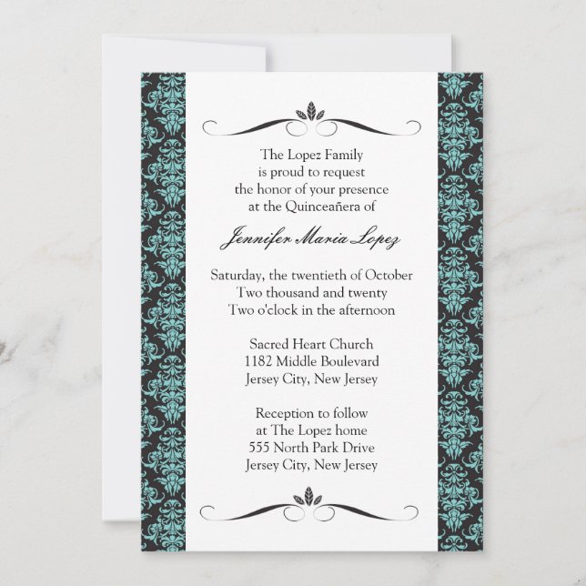 Modern Damask Quinceanera Invitations (Front)