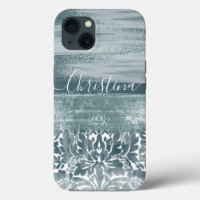Modern Damask Teal Arty Pattern