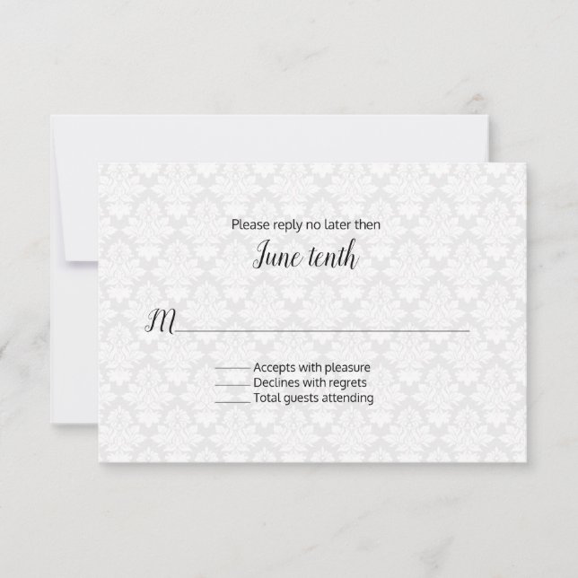 Modern Damask Wedding RSVP Card (Front)