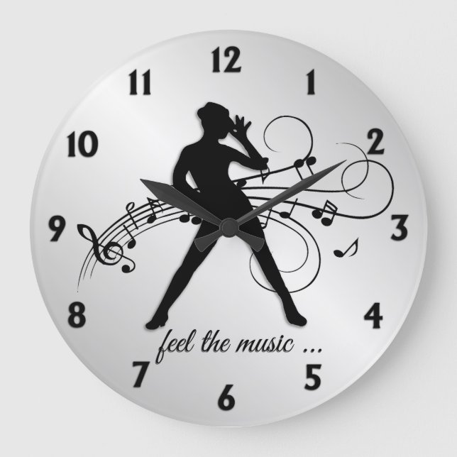 Modern Dance Black Numbers Large Clock (Front)