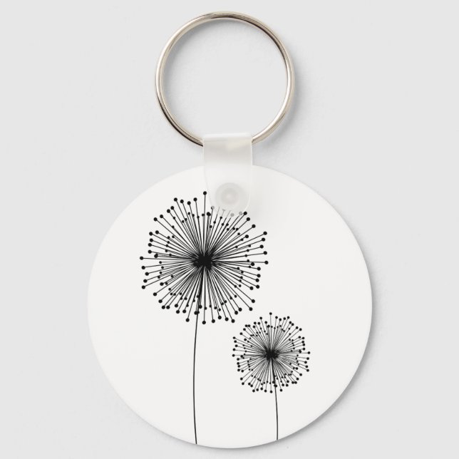 Modern Dandelion Flower CUSTOM COLOR Keychain (Front)