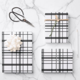 Modern Dark and Light Grey Thin Line Plaid Gift Wrapping Paper Sheet